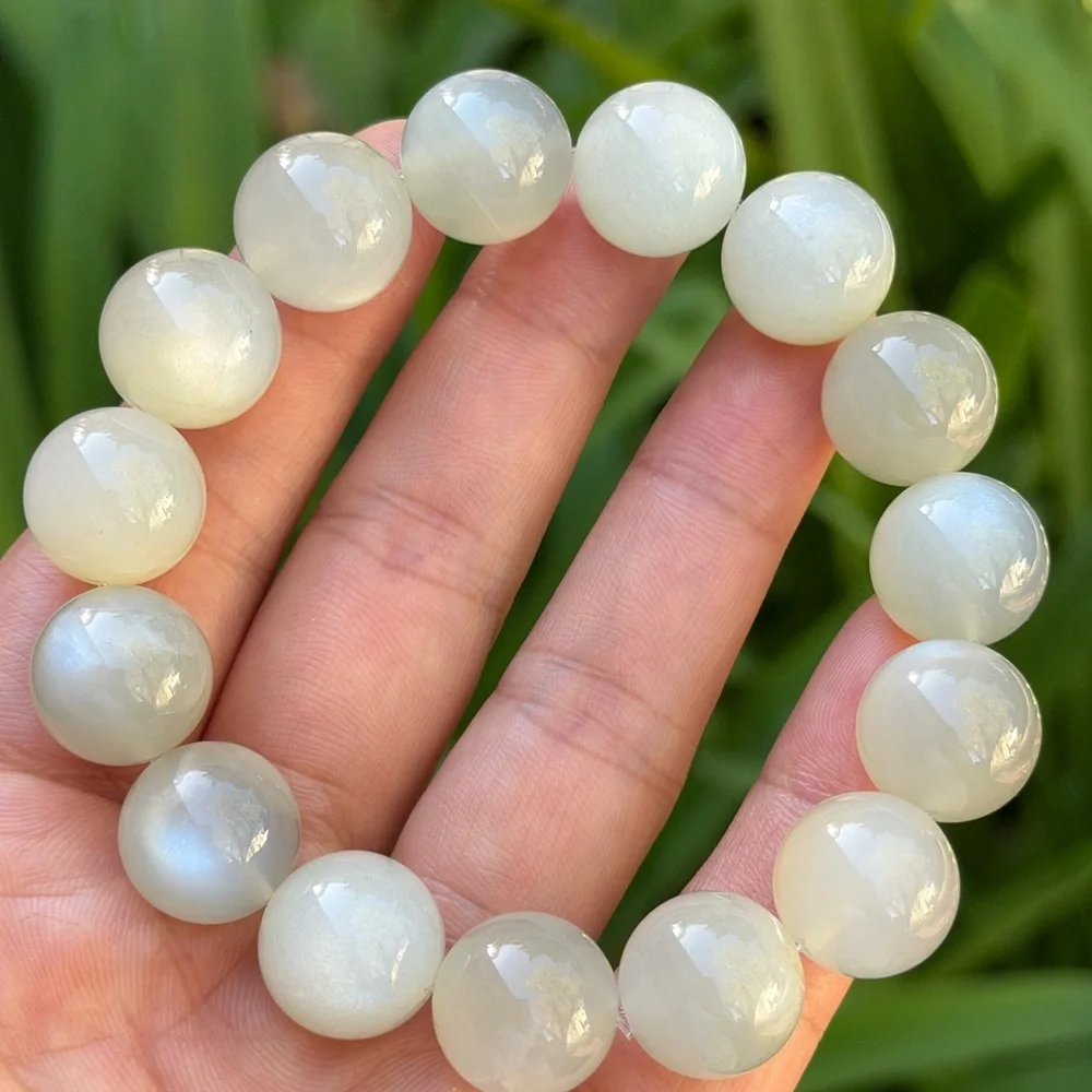 14.5mm‎ stretchable high quality flashy silver moonstone bracelet 0610